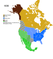 Map showing Non-Native American Nations Control over N America c. 1836