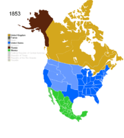 Map showing Non-Native American Nations Control over N America c. 1853