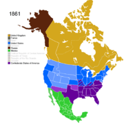 Map showing Non-Native American Nations Control over N America c. 1861