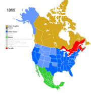 Map showing Non-Native American Nations Control over N America c. 1869