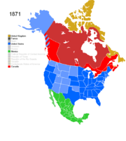 Map showing Non-Native American Nations Control over N America c. 1871