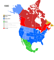 Map showing Non-Native American Nations Control over N America c. 1880