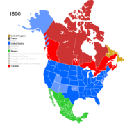 Map showing Non-Native American Nations Control over N America c. 1890