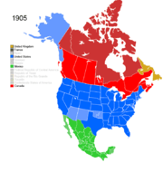Map showing Non-Native American Nations Control over N America c. 1905