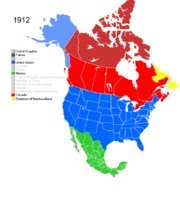 Map showing Non-Native American Nations Control over N America c. 1912
