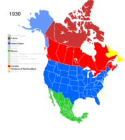 Map showing Non-Native American Nations Control over N America c. 1930
