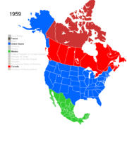 Map showing Non-Native American Nations Control over N America c. 1959
