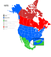Map showing Non-Native American Nations Control over N America c. 1970