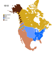 Map showing Non-Native Nations Claim over NAFTA countries c. 1818