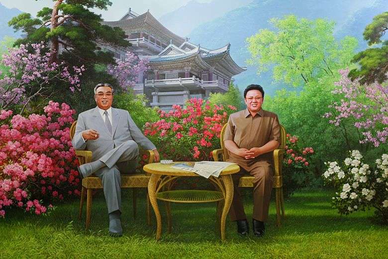North Korea's first Supreme Leader Kim Il-sung depicted smoking. All three leaders have been smokers.