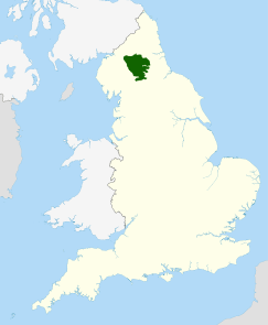 Map of England and Wales with a green area representing the location of the North Pennines AONB