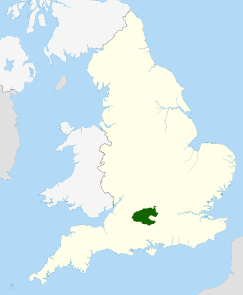 Map of England and Wales with a green area representing the location of the North Wessex Downs AONB