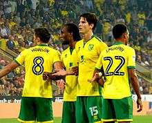 Norwich City wall defending a Wigan Athletic free-kick, September 2016