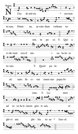 a page of Gregorian chant notation for Nunc dimittis