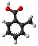 Ball-and-stick model of the l-toluic acid molecule