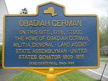 Obadiah German, first US Senator of Chenango County, NY.