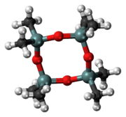 Ball-and-stick model of the octamethylcyclotetrasiloxane molecule