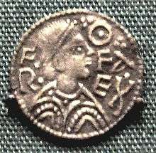 A penny depicting King Offa of Mercia, who is credited with widespread adoption of pennyweight silver coins, 240 of which were counted as a pound.