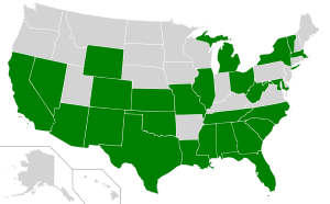 A map of the United States highlighting the 26 current U.S, states that have designated a reptile.