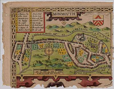 1610 Map of Monmouth by John Speed, roll over the image to link to the places shown