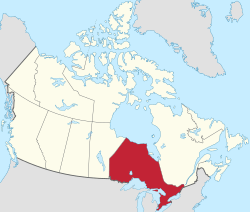 Map of Canada with Ontario highlighted in red