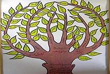 Painting of a tree, with Arabic writing