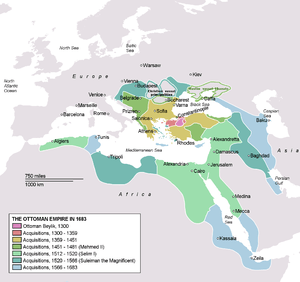 Map of Europe showing Ottoman's conquests