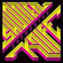 The cover of Shonen Knife's album Overdrive, which depicts the band's name, stylized against a solid backdrop.