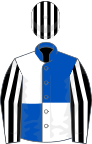 ROYAL BLUE and WHITE (quartered), BLACK and WHITE striped sleeves and cap