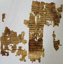 Photograph of fragments of papyrus covered in Greek writing.