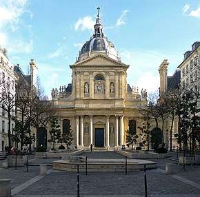 "The Sorbonne Chapel facing the Sorbonne square."