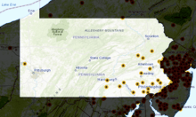 Map of commercial solar power plants in Pennsylvania