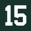 A white number 15 with a green background.