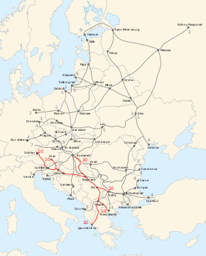 Pan-European Corridor X runs across southern Eastern Europe from Austria to Greece