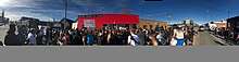Panoramic photo of protest in Five Points, Denver