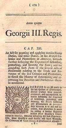 a newspaper announcing the 1765 Stamp Act