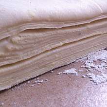 Puff pastry before baking, with layers clearly visible