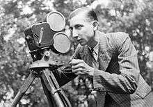 Paul Ruckert with one of his early movie cameras in 1930.