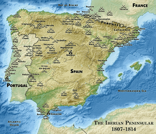 Map of Peninsular War battles, 1807–14