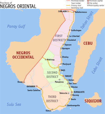 Political map of the province of Negros Oriental