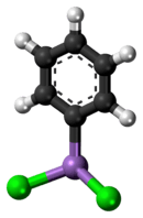 Ball-and-stick model of the phenyldichloroarsine molecule