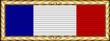 Vertical tricolor ribbon (blue, white, red) with gold border