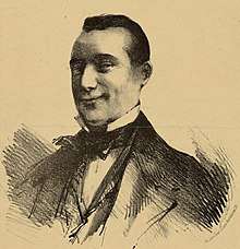 drawing of head and shoulders of white man, clean-shaven, with neat dark hair