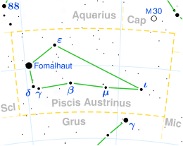 Diagram showing star positions and boundaries of the Piscis Austrinus constellation and its surroundings
