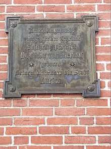 Plaquette at the birthplace of Rudolf von Jhering in Aurich (Germany)