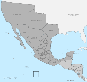 Map of Mexico in 1821, including parts of present Central America and the U.S.