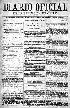 First issue of the Official Journal of the Republic of Chile, published 1 March 1877