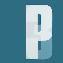 A dark turquoise background with "P" and "3" overlaid on top of one another in lighter white.