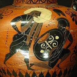vase antique à figures noires ; deux personnages au combat