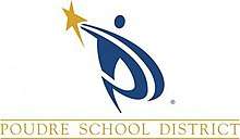 The logo of the Poudre School District. It appears to be a blue person wielding a golden star.